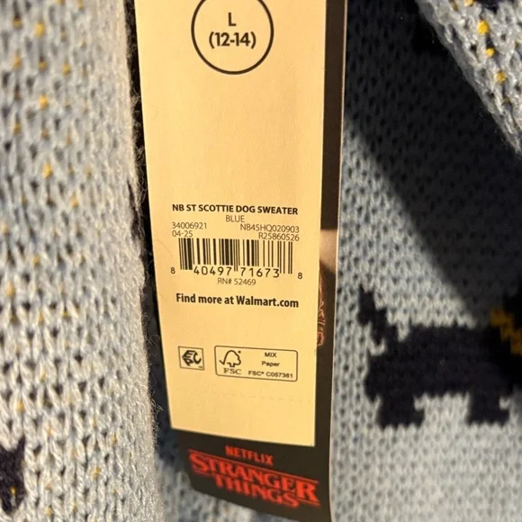 Women’s Netflix Stranger Things Light Blue Dog Sweater NWT Large 12-14 - Picture 2 of 2